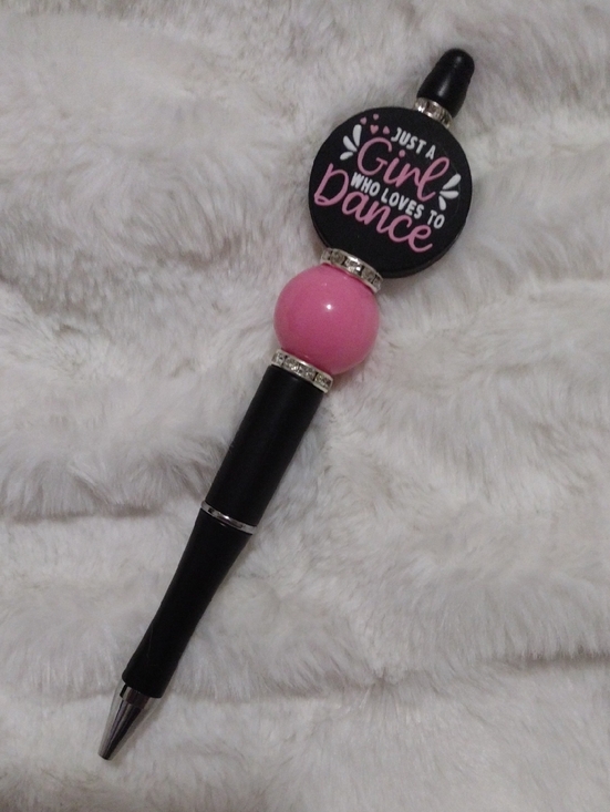 Handcrafted Other - 'Just a Girl Who Loves to Dance' Pink & Black Beaded Pen